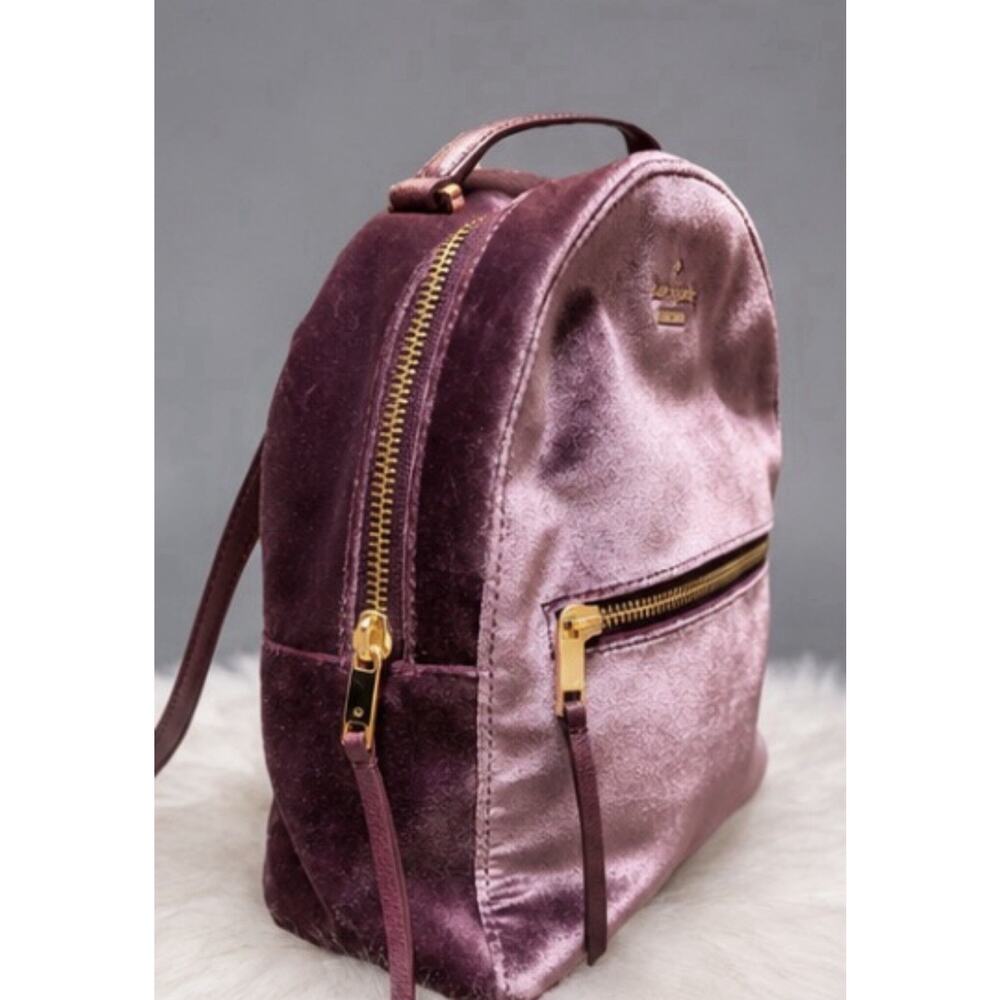 Kate Spade New York Velvet Mini Backpack Mauve Pink Gold Zip Bag - Picture 3 of 7